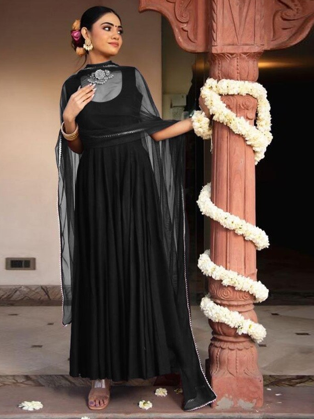 

Ethnic Yard Semi-Stitched Dress Material, Black