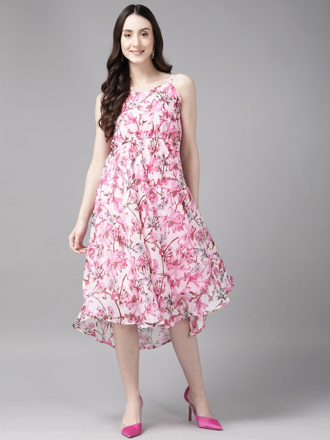 

Aarika Floral Georgette A-Line Midi Dress, Pink