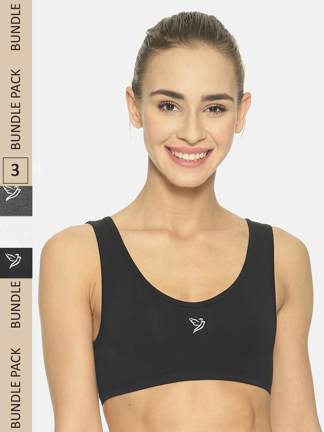 

TWIN BIRDS Pack Of 3 Sports Bra, Grey