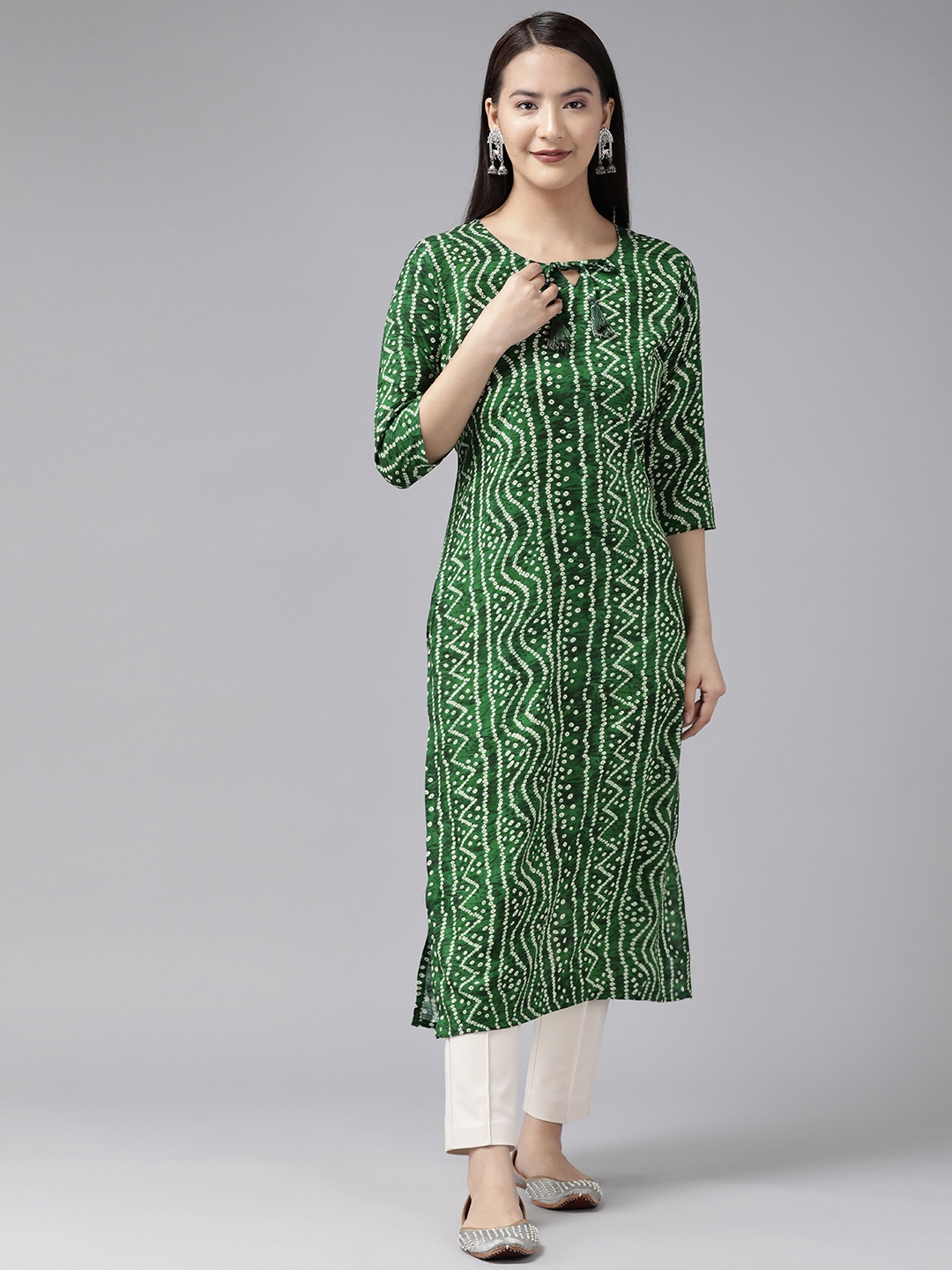 

Aarika Women Tie-Up Neck Bandhani Printed Kurta, Green