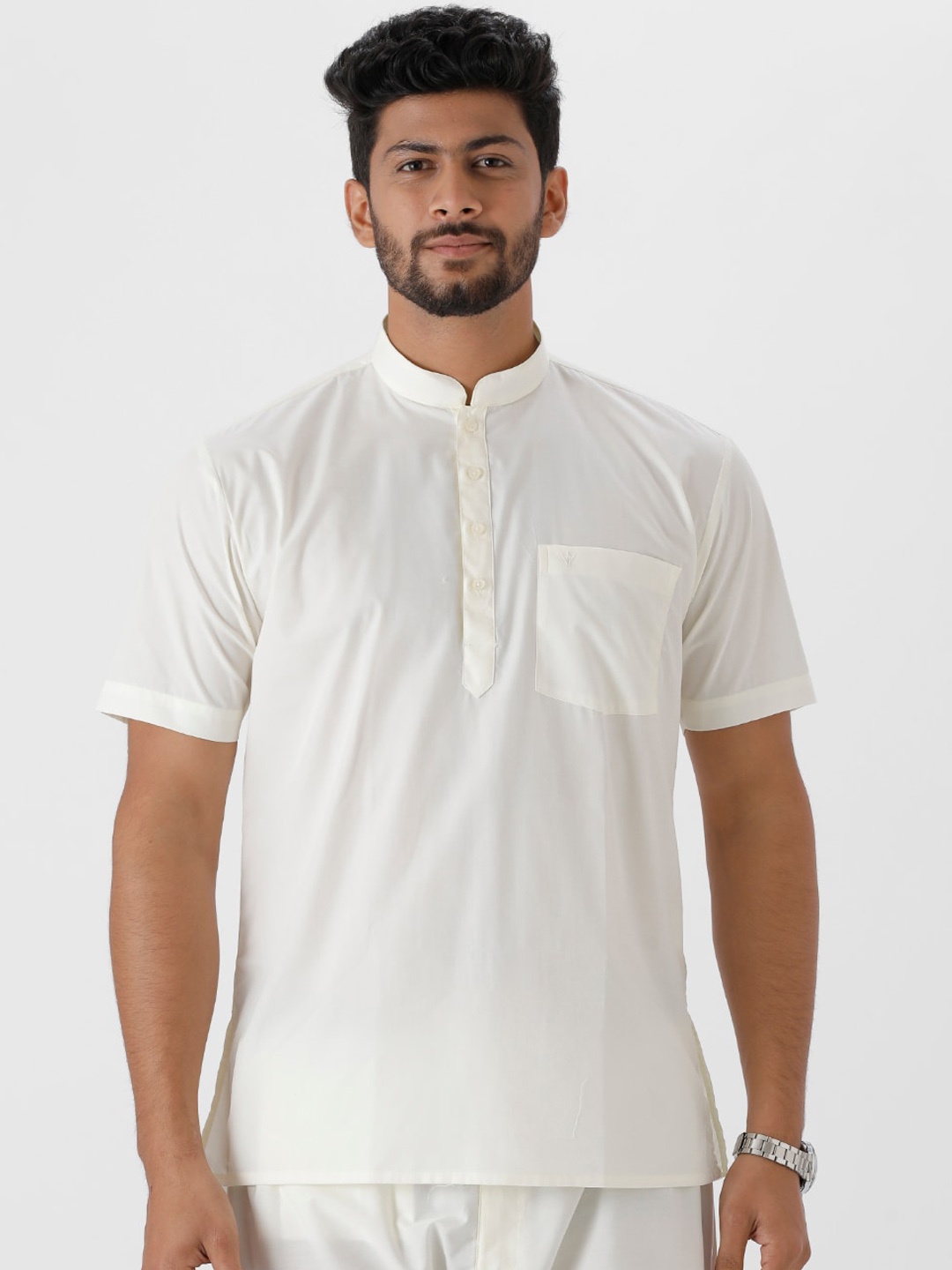 

Ramraj Men Mandarin Collar Pure Cotton Kurta, Cream
