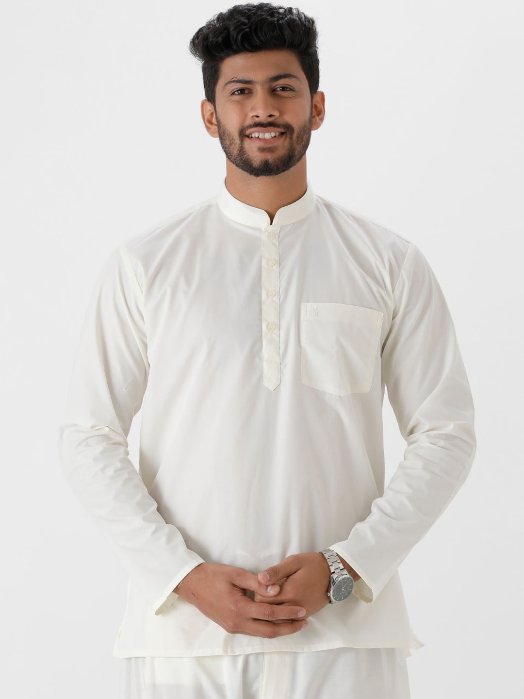 

Ramraj Men Mandarin Collar Pure Cotton Kurta, Cream