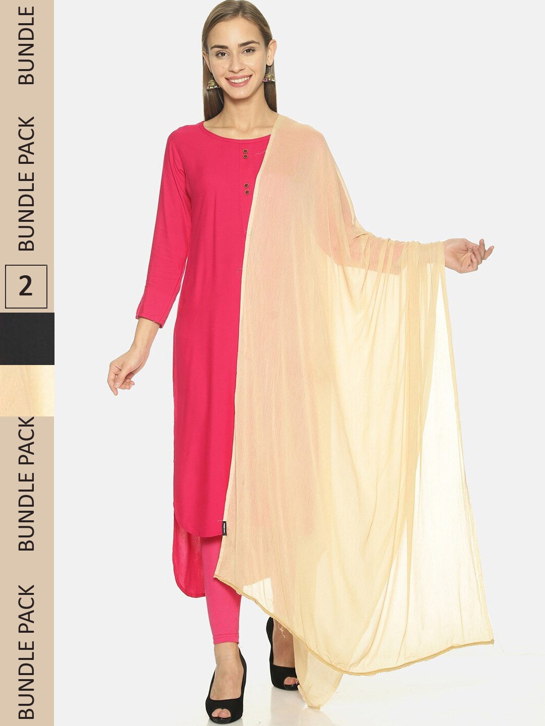 

TWIN BIRDS Pack of 2 Light-Weight Dupatta, Beige