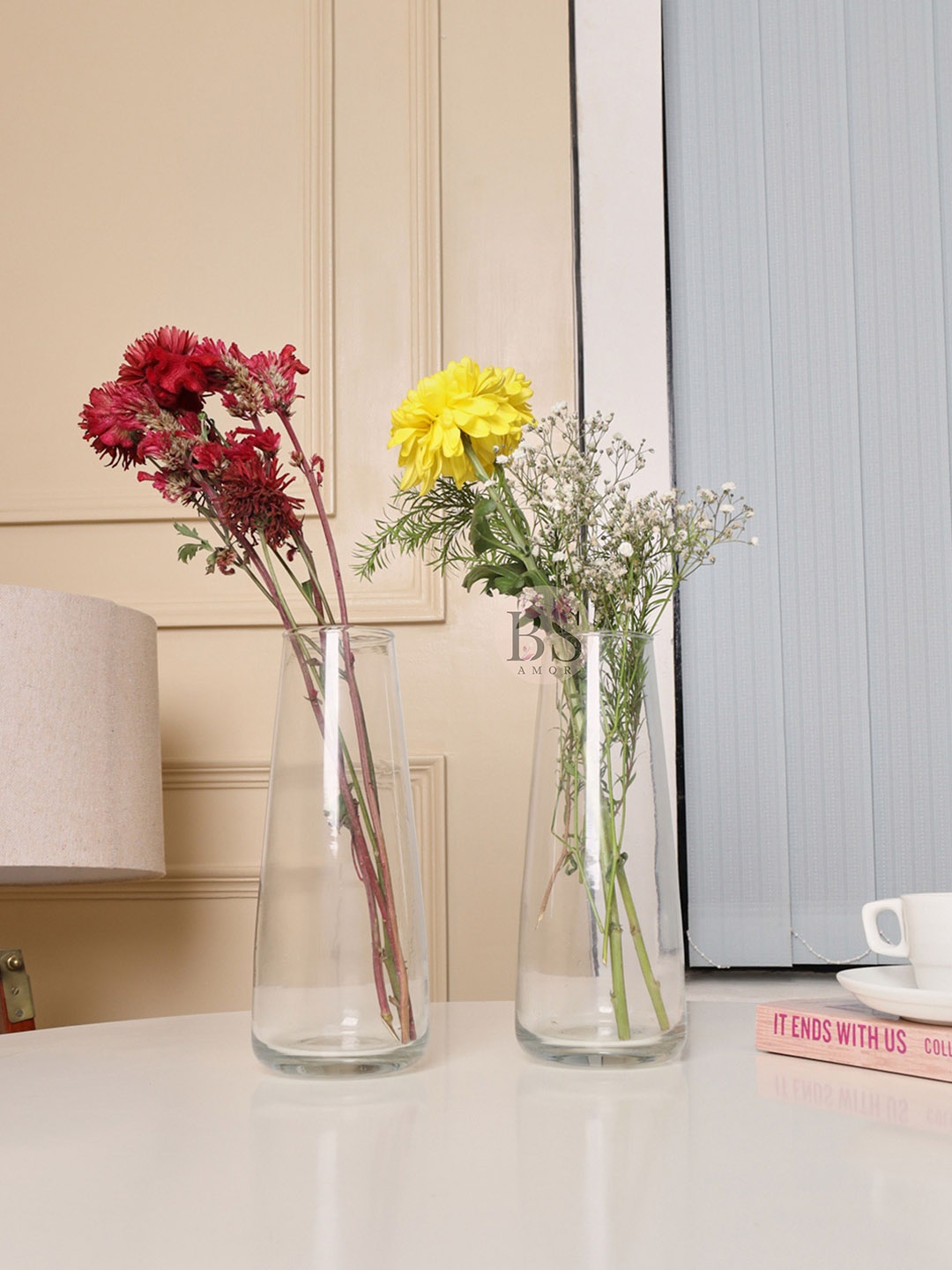 BS AMOR Transparent 2 Pieces Large Glass Flower Vases