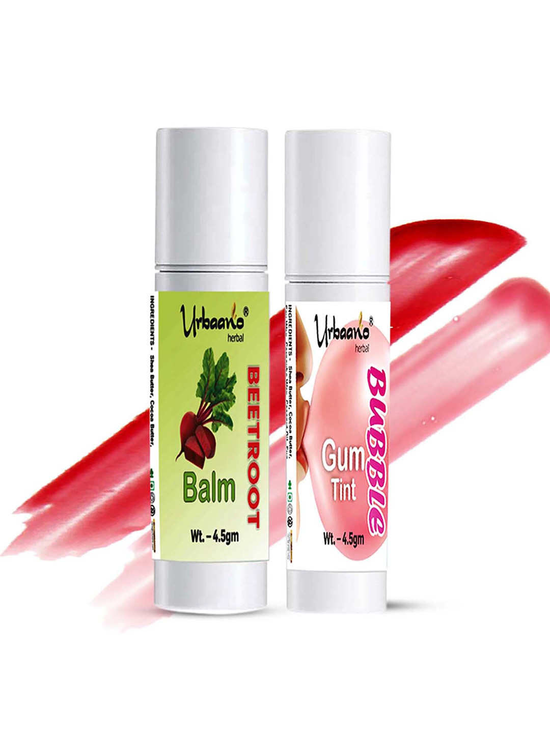 

Urbaano Herbal Set Of 2 Tint Bubble Gum & Beetroot Lip Balm 4.5 g Each, Pink