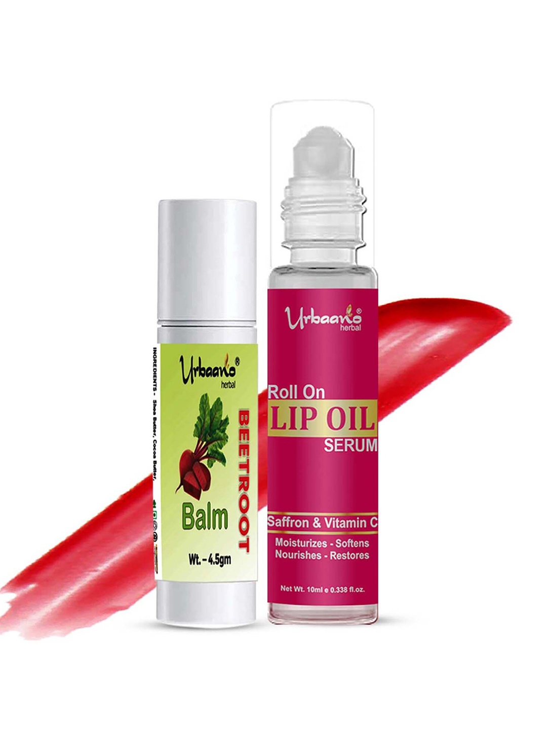 

Urbaano Herbal Set Of 2 Beetroot Tinted Lip Balm & Lip Oil Serum, Pink