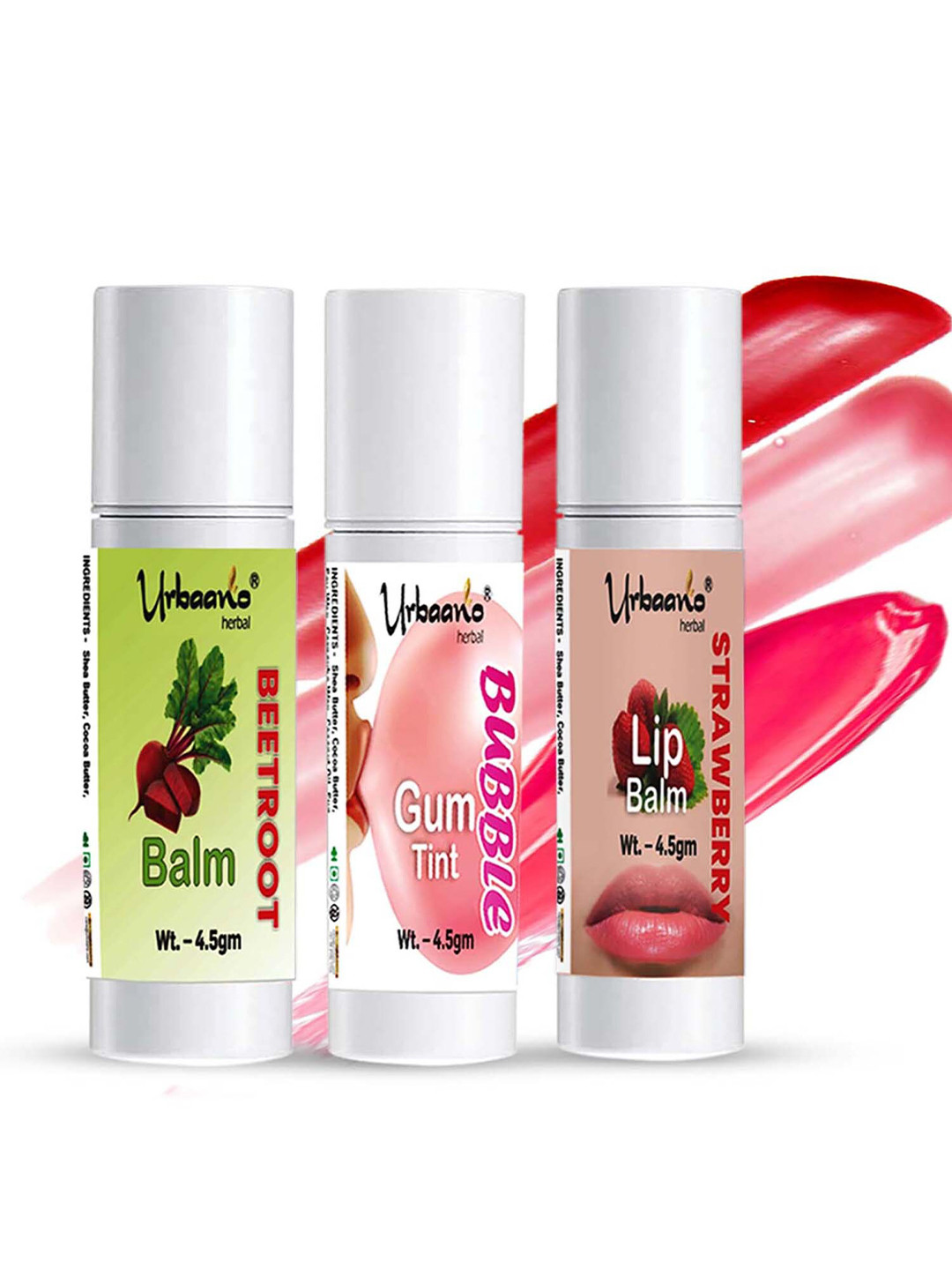 

Urbaano Herbal Set Of 3 Natural & Safe Lip Balm 4.5 g Each, Pink
