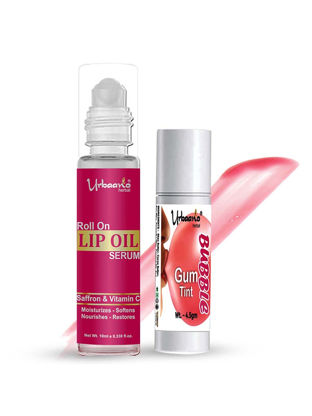 

Urbaano Herbal Tint Bubble Gum Lip Balm & Lip Oil Serum, Pink