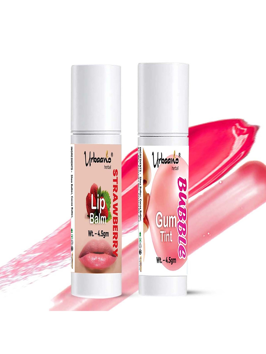 

Urbaano Set Of 2 Tint Strawberry & Bubble Gum Lip Balm 4.5 g Each, Pink