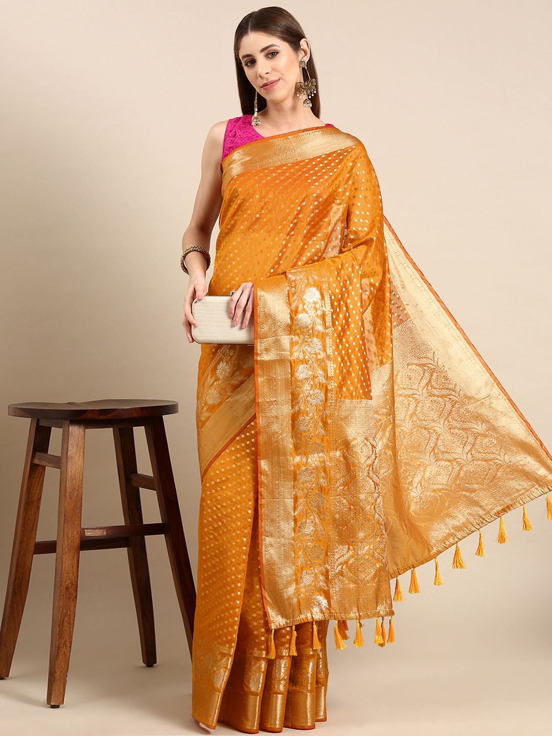 

VASTRANAND Woven Design Zari Tissue Banarasi Saree, Yellow