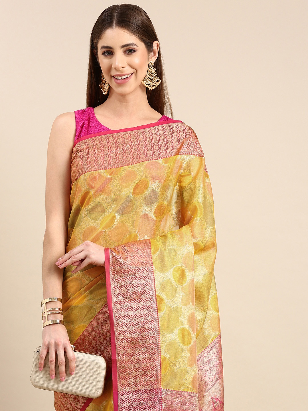 

VASTRANAND Woven Design Zari Tissue Banarasi Saree, Yellow