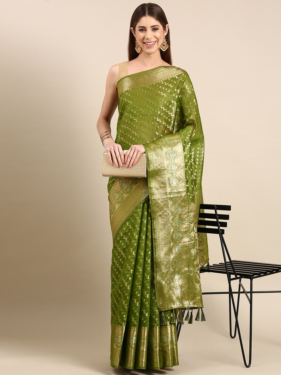 

VASTRANAND Woven Design Leheriya Zari Tissue Banarasi Saree, Green