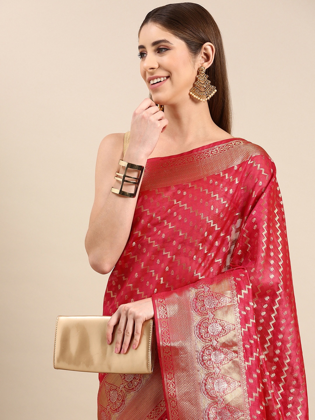 

VASTRANAND Woven Design Leheriya Zari Tissue Banarasi Saree, Pink