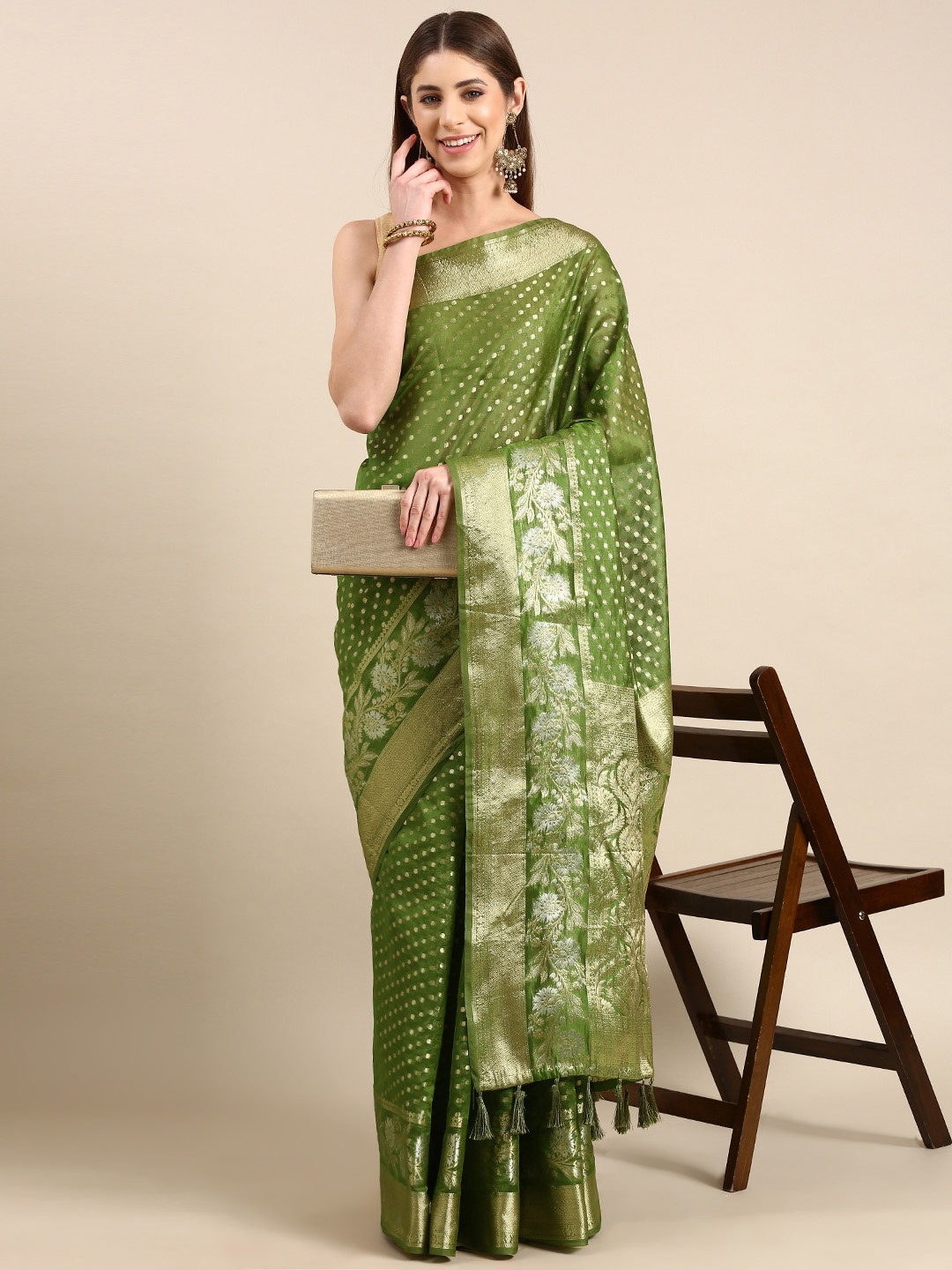 

VASTRANAND Woven Design Zari Tissue Banarasi Saree, Green