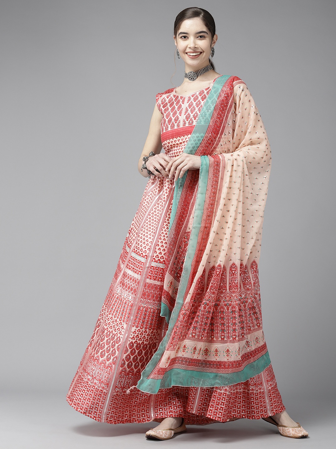 

Aarika Printed Ready to Wear Lehenga & Blouse With Dupatta, Peach