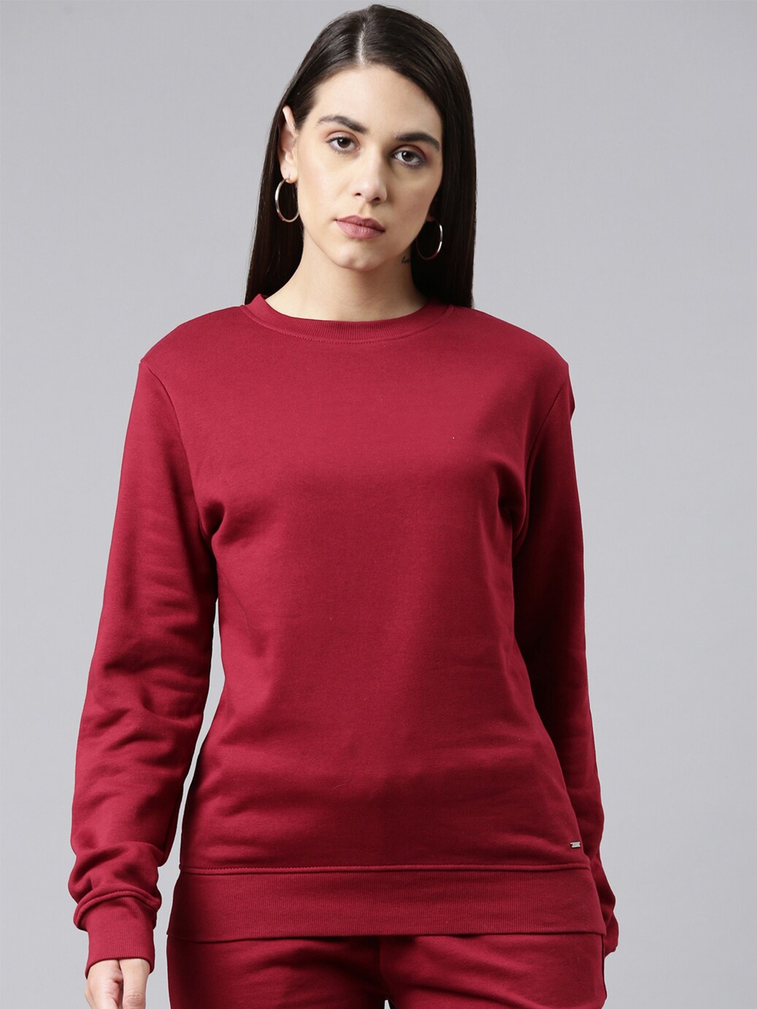 

TWIN BIRDS Women Cotton Sweatshirt, Maroon