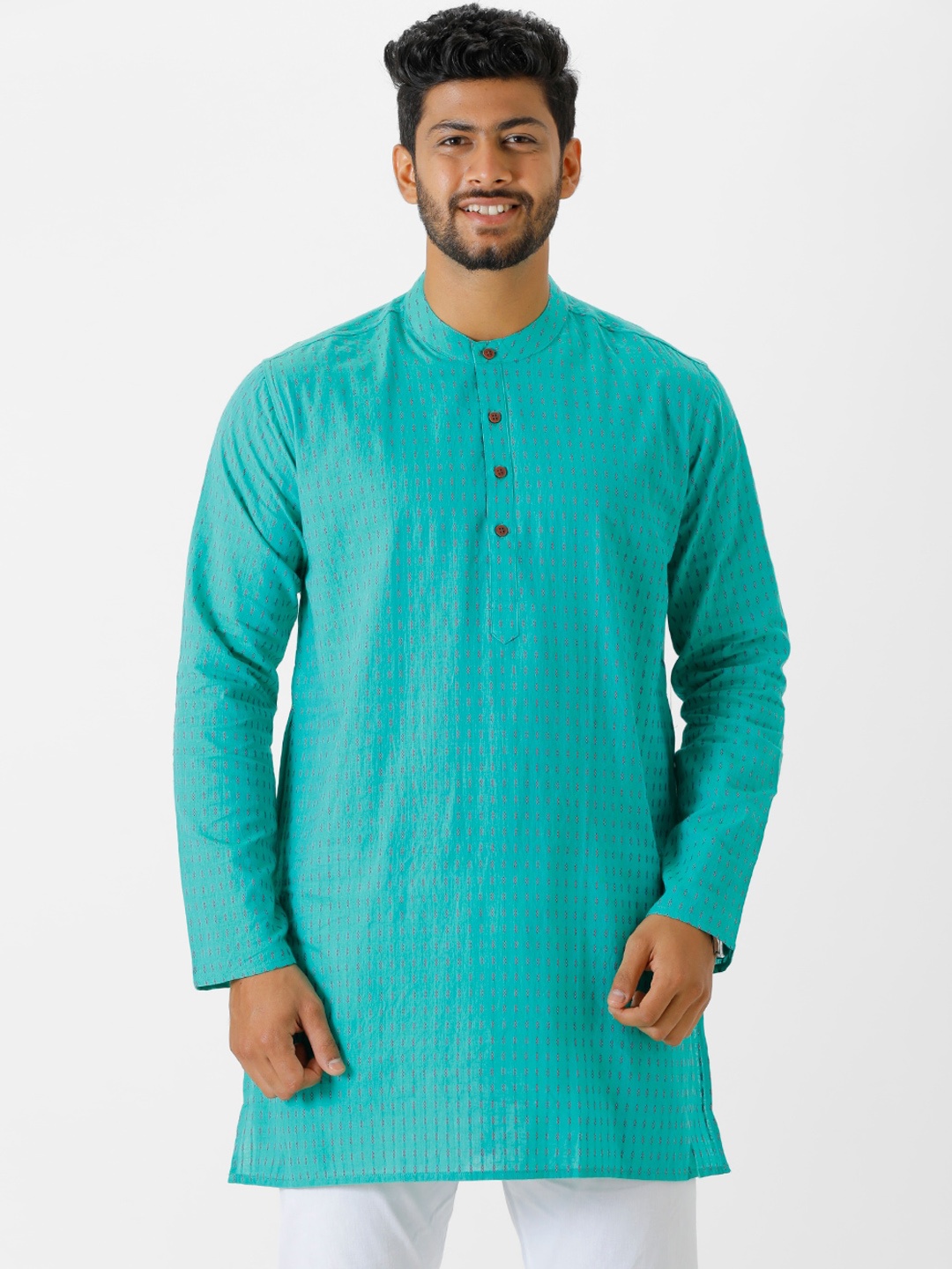 

Ramraj Men Band Collar Cotton Kurta, Green