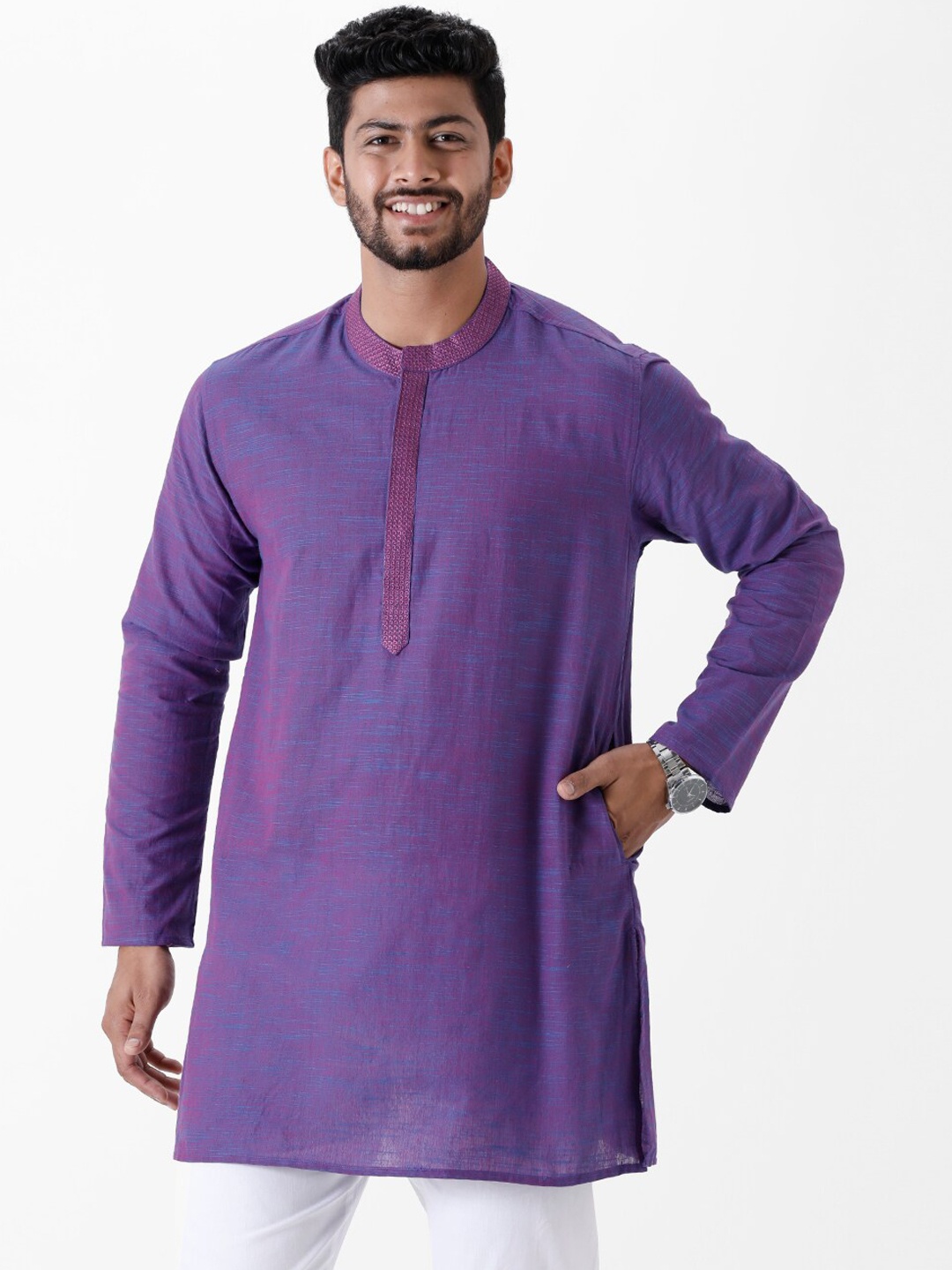 

Ramraj Men Band Collar Cotton Kurta, Purple