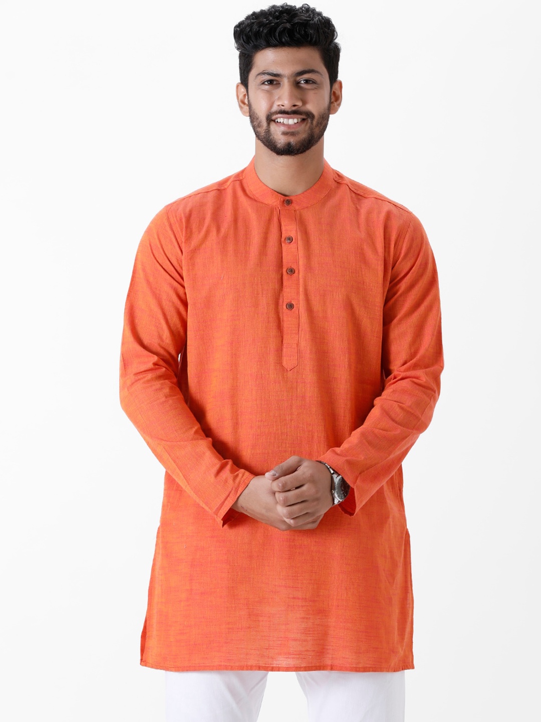 

Ramraj Men Mandarin Collar Cotton Kurta, Orange