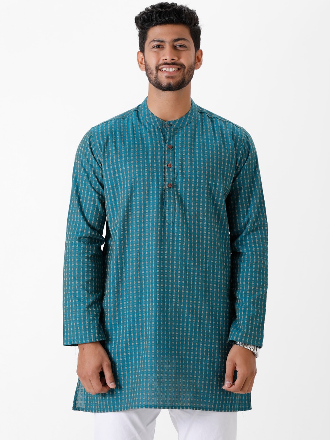 

Ramraj Men Mandarin Collar Cotton Straight Kurta, Green
