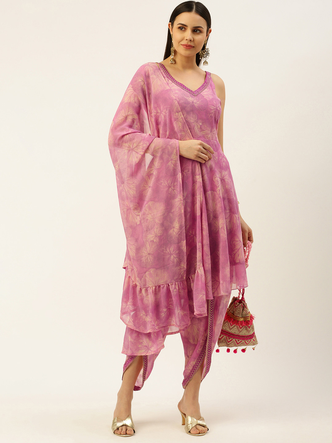 

RACHNA Women Pink Printed Kurta with Dhoti Pants & With Dupatta
