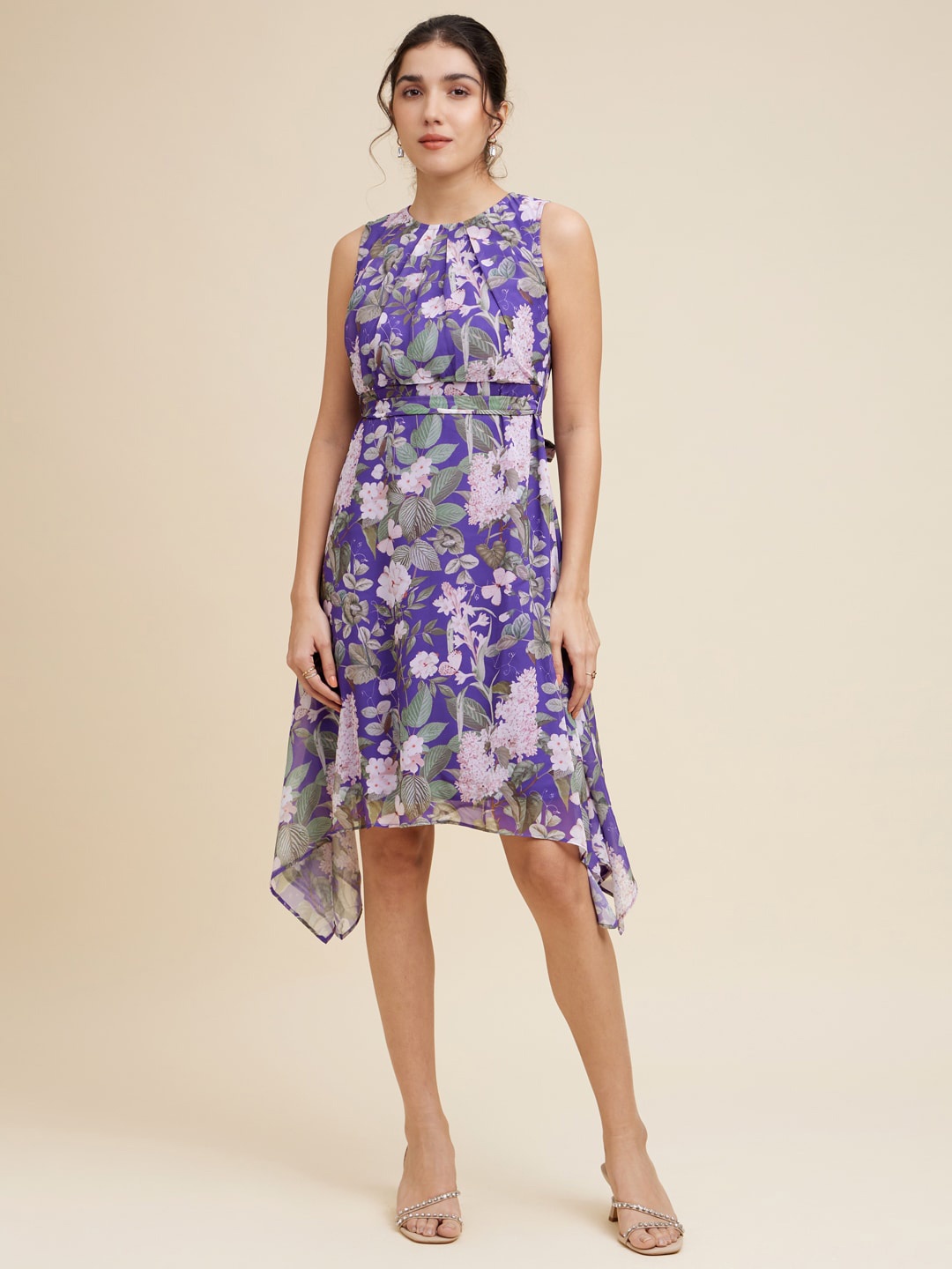 

Emmyrobe Floral Printed Georgette A-Line Dress, Purple