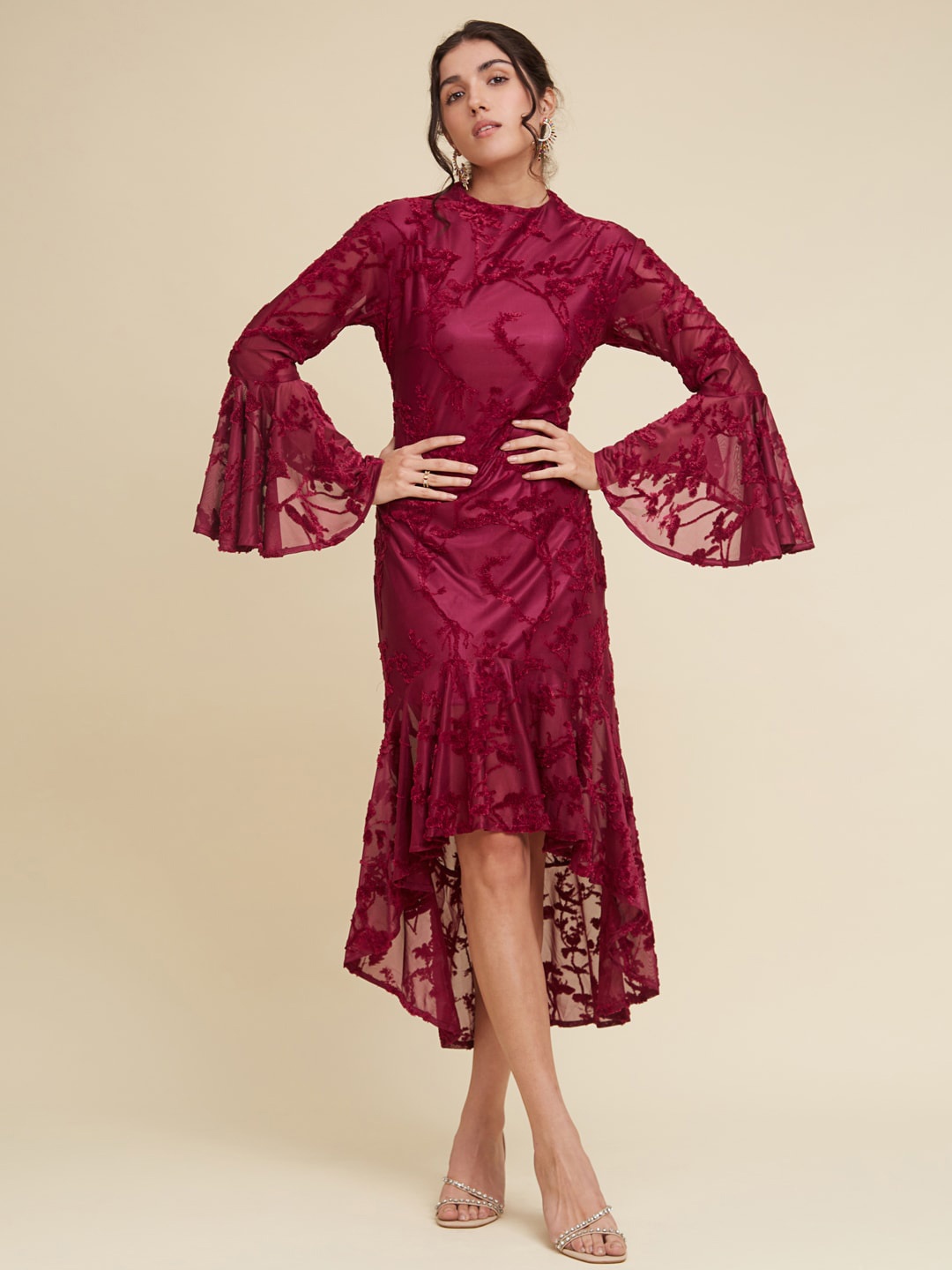 

Emmyrobe Jacquard A-Line Midi Dress, Maroon