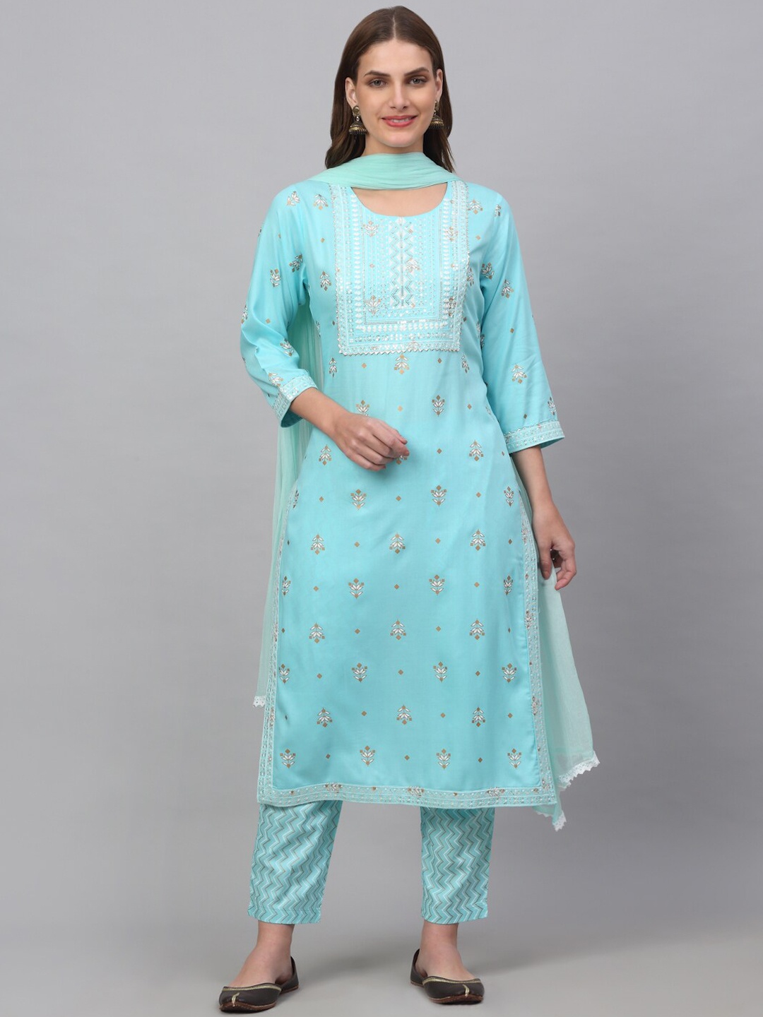 

Kamayra Women Sequinned Embroidered Kurta With Palazzos & Dupatta, Blue