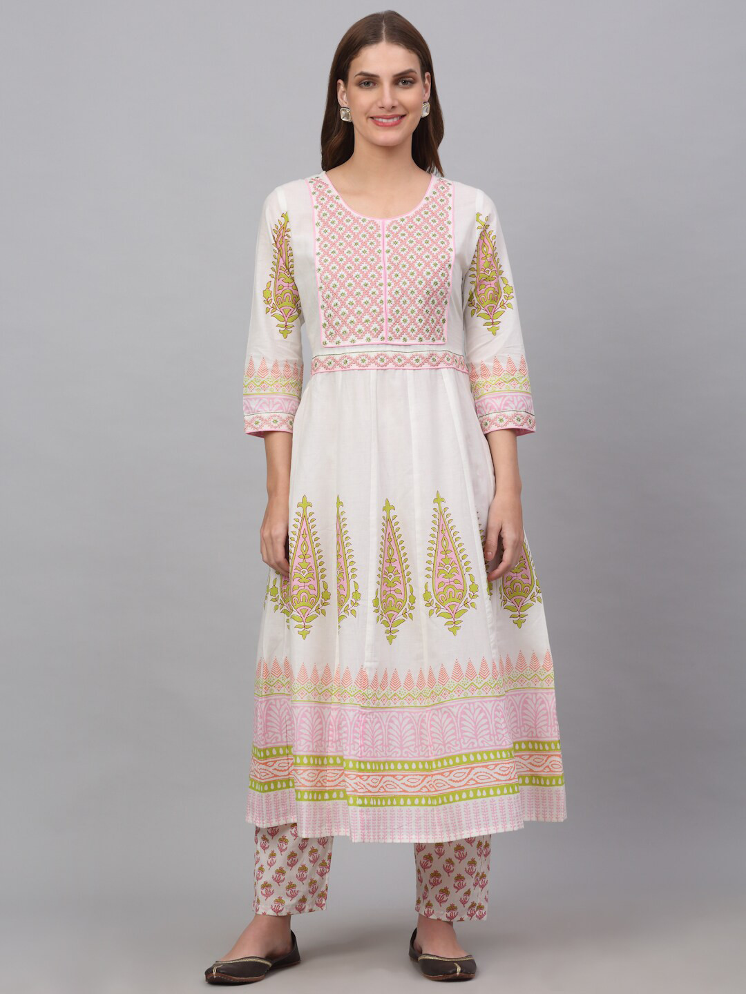 

Kamayra Women Ethnic Motifs Embroidered Empire Pure Cotton Kurta with Palazzos, Off white