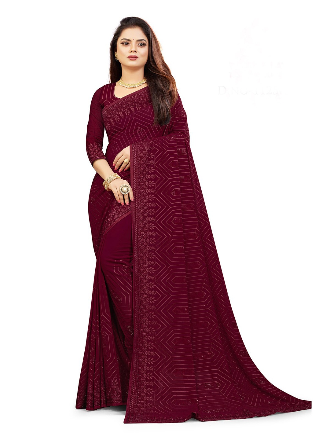 

ODETTE Floral Embroidered Saree, Magenta