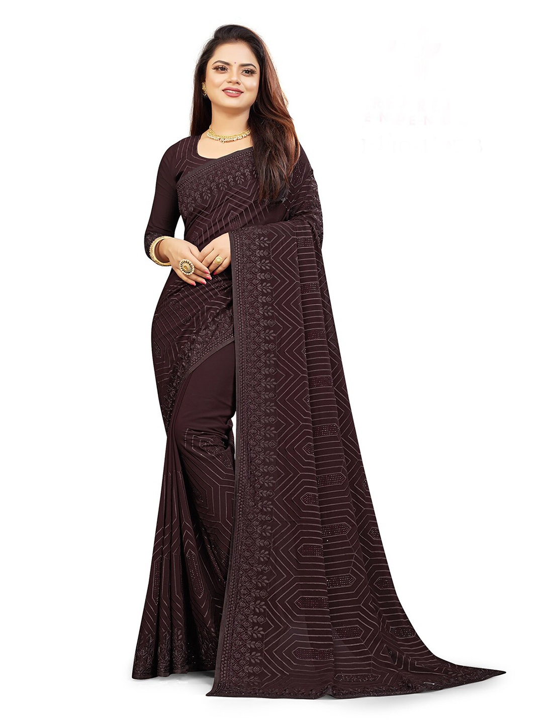 

ODETTE Embroidered Georgette Saree, Violet