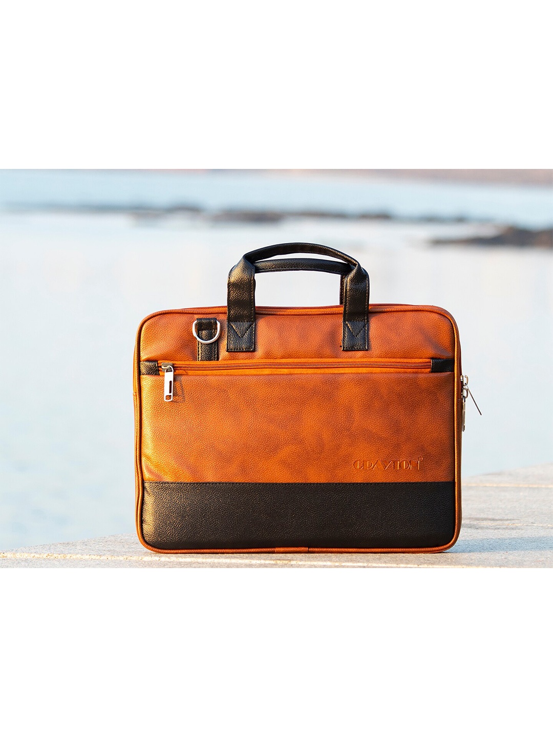 

CRAYTON Colourblocked Vegan Leather Laptop Bag, Brown