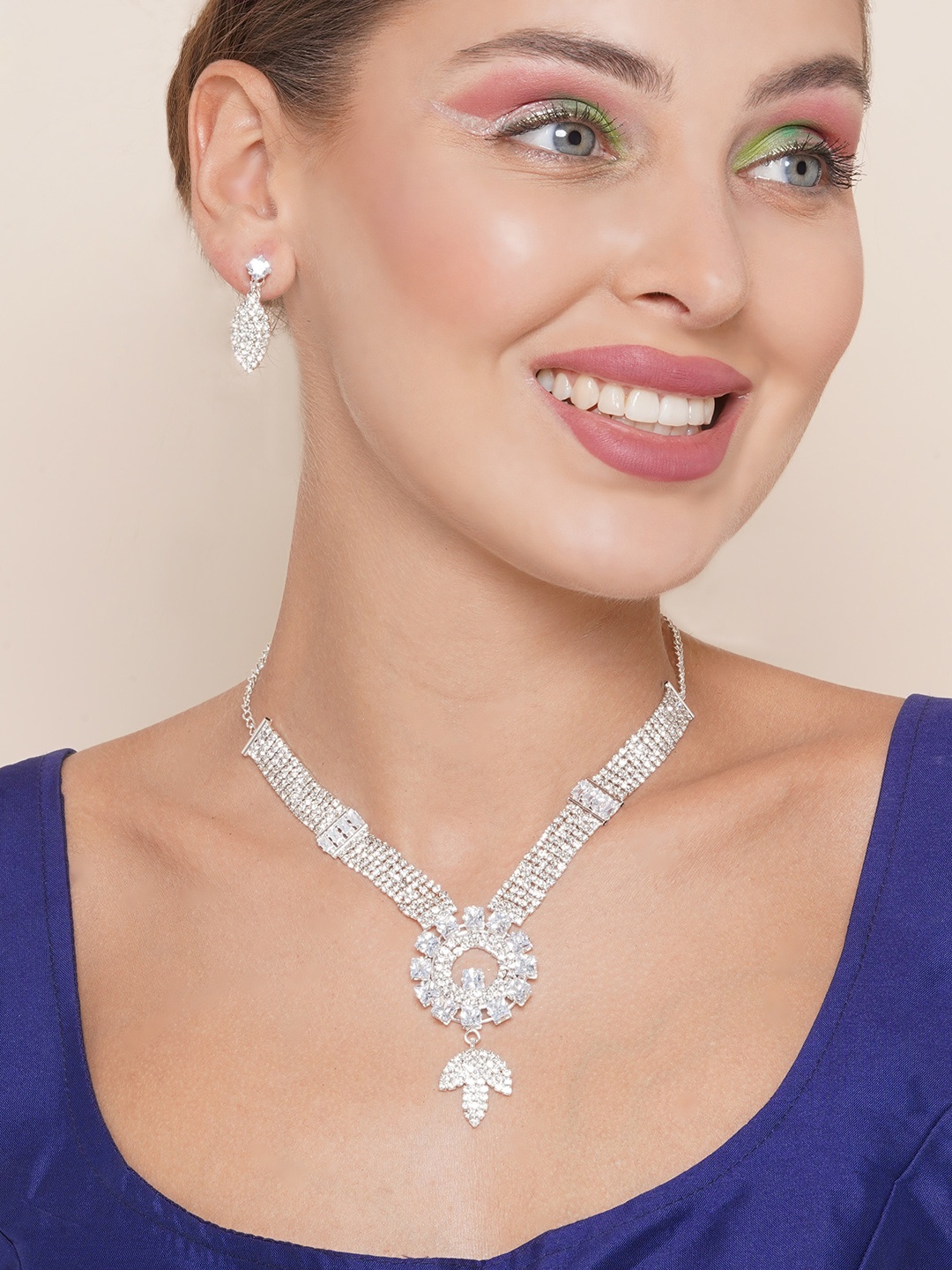 

Anouk Silver-Plated CZ-Studded Jewellery Set