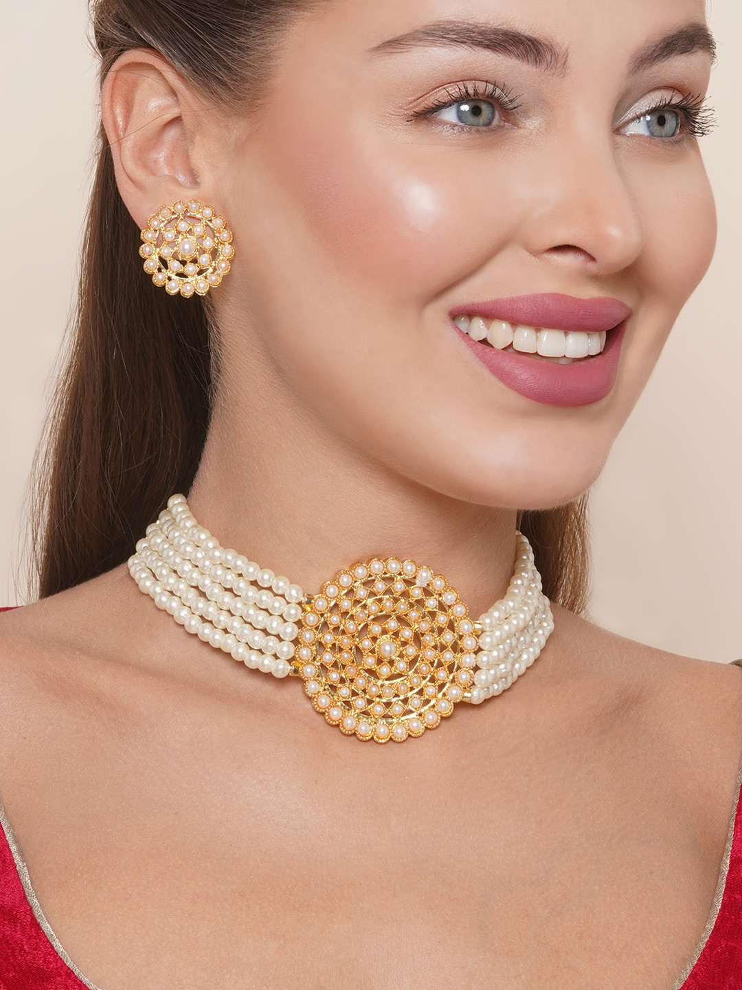

Anouk Gold-Plated Pearls & Stones Studded Jewellery Set, White