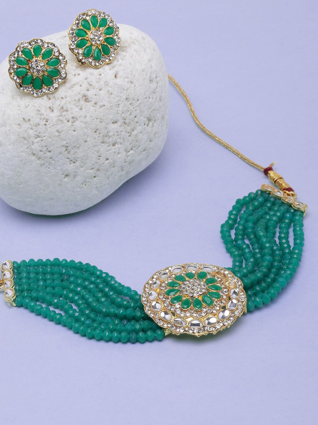 

Anouk Gold-Plated Stones Studded & Beaded Jewellery Set, Green