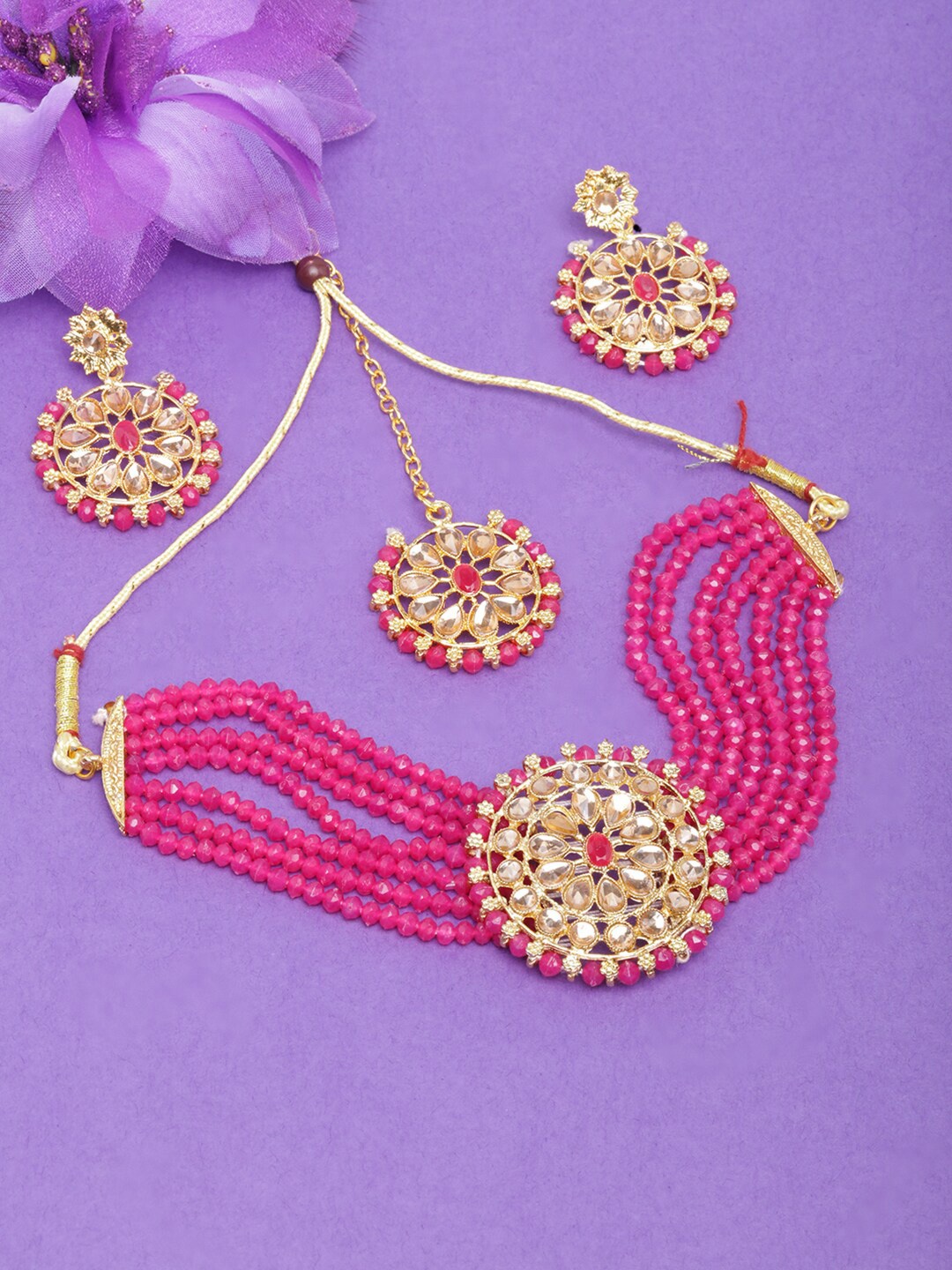 

Anouk Gold-Plated Stone-Studded & Beaded Jewellery Set, Pink