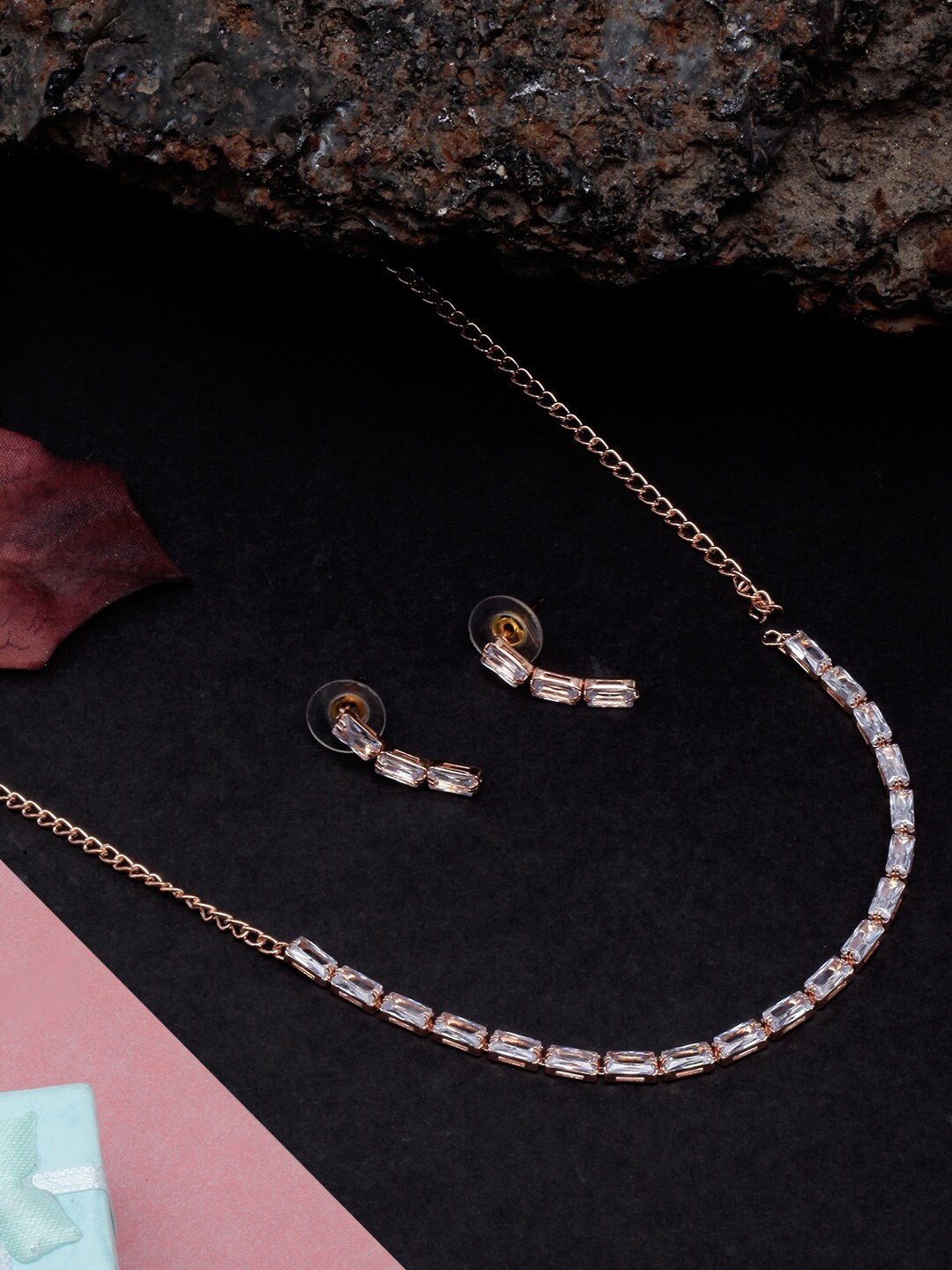 

Anouk Rose Gold-Plated Artificial Stone-Studded Jewellery Set