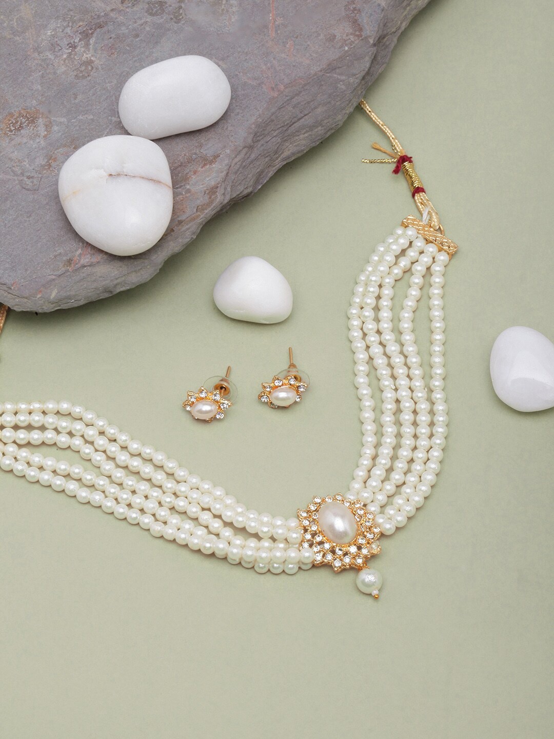 

Anouk Gold-Plated Stone-Studded & Beaded Jewellery Set, White