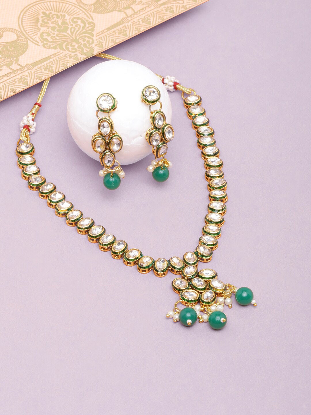 

Anouk Gold-Plated Kundan-Studded Jewellery Set, Green