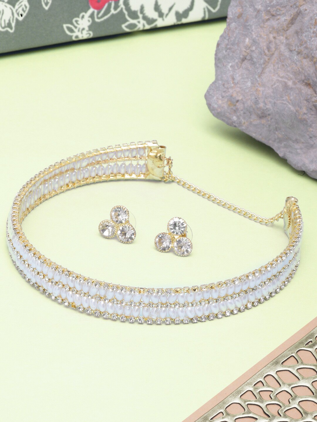 

Anouk Gold-Plated Stone-Studded & Beaded Choker Necklace Set, White