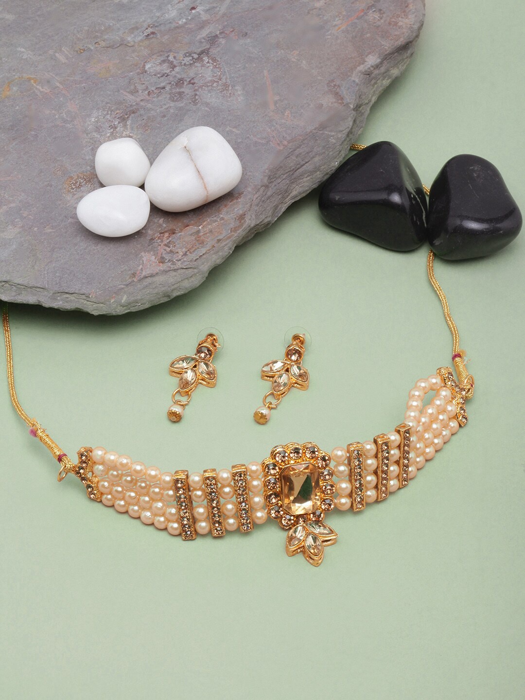 

Anouk Gold-Plated Stone-Studded & Beaded Jewellery Set, White