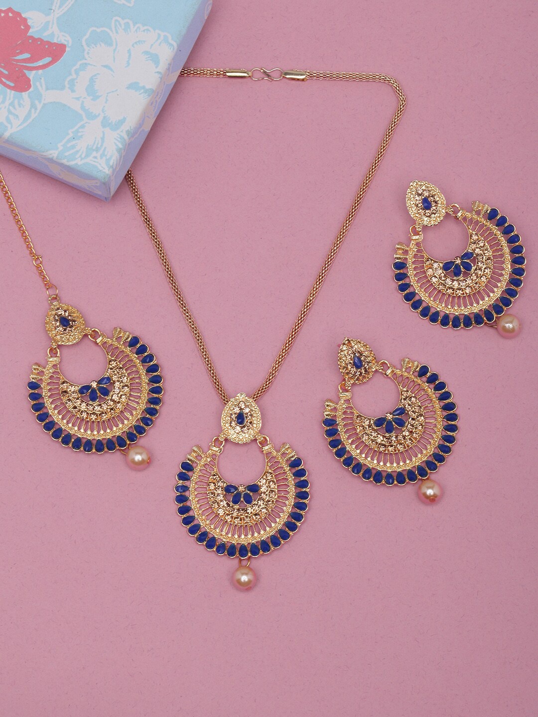 

Anouk Gold-Plated Kundan Stone-Studded Jewellery Set, Blue