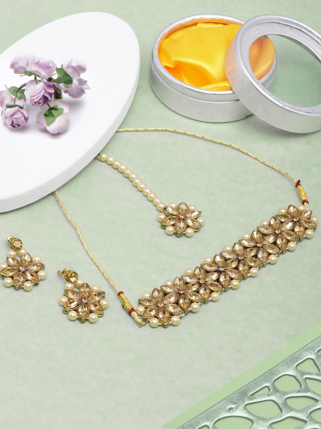 

Anouk Gold-Plated Stone-Studded & Beaded Jewellery Set, White