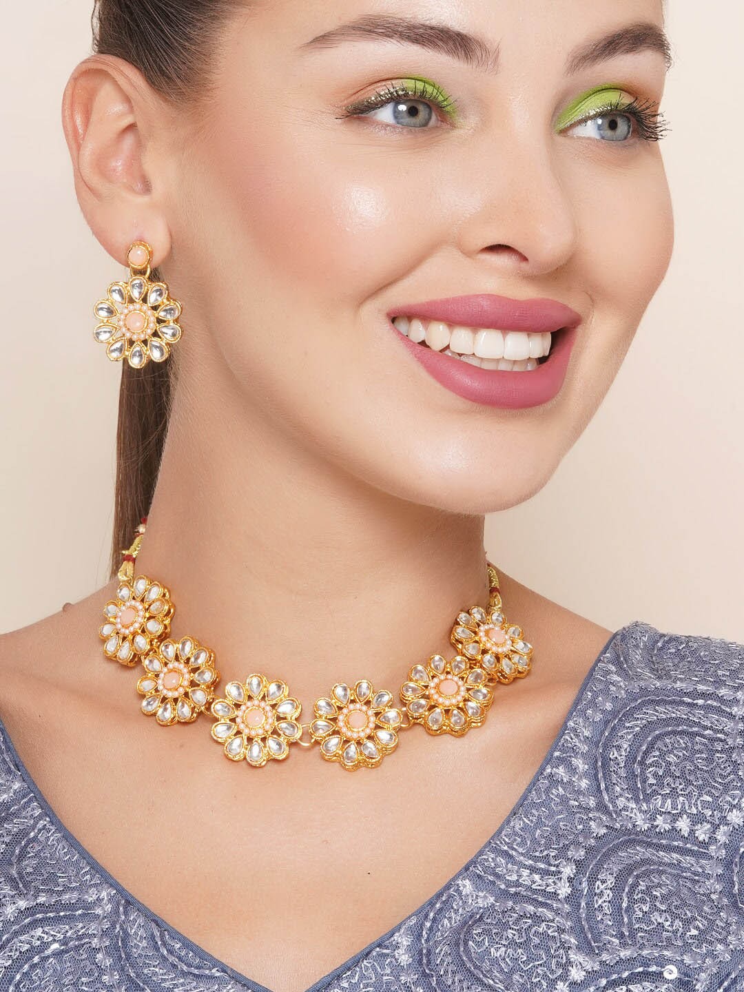 

Anouk Gold-Plated Stone-Studded Jewellery Set, Peach