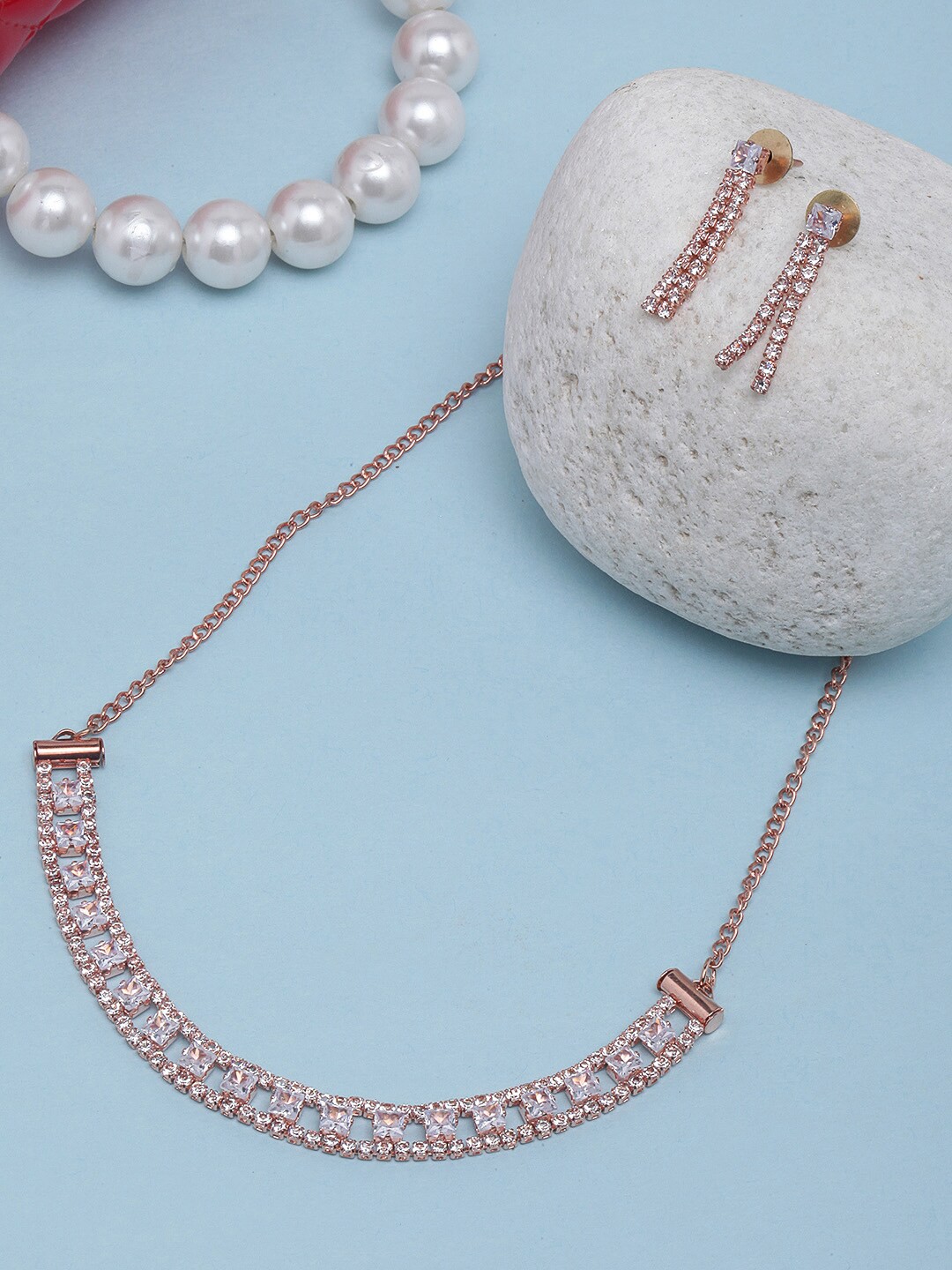 

Anouk Rose Gold-Plated CZ Studded Jewellery Set