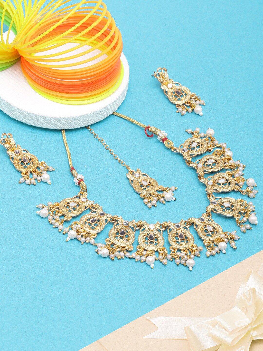 

Anouk Gold-Plated Stones Studded & Beaded Jewellery Set