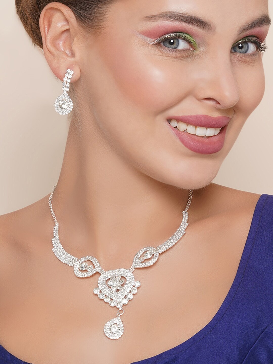 

Anouk Silver-Plated CZ-Studded Jewellery Set
