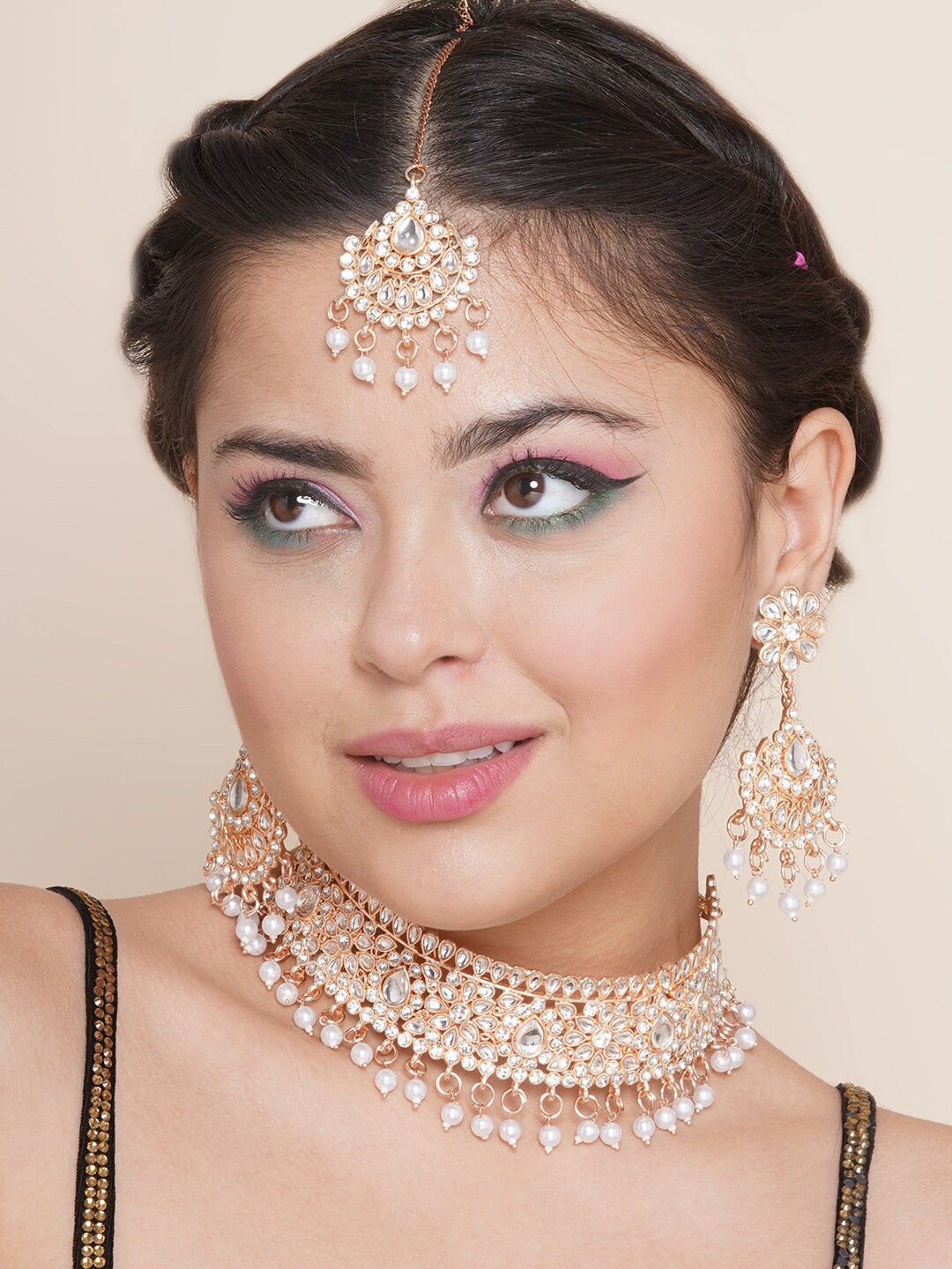 

Anouk Rose Gold-Plated Stone Studded & Beaded Jewellery Set