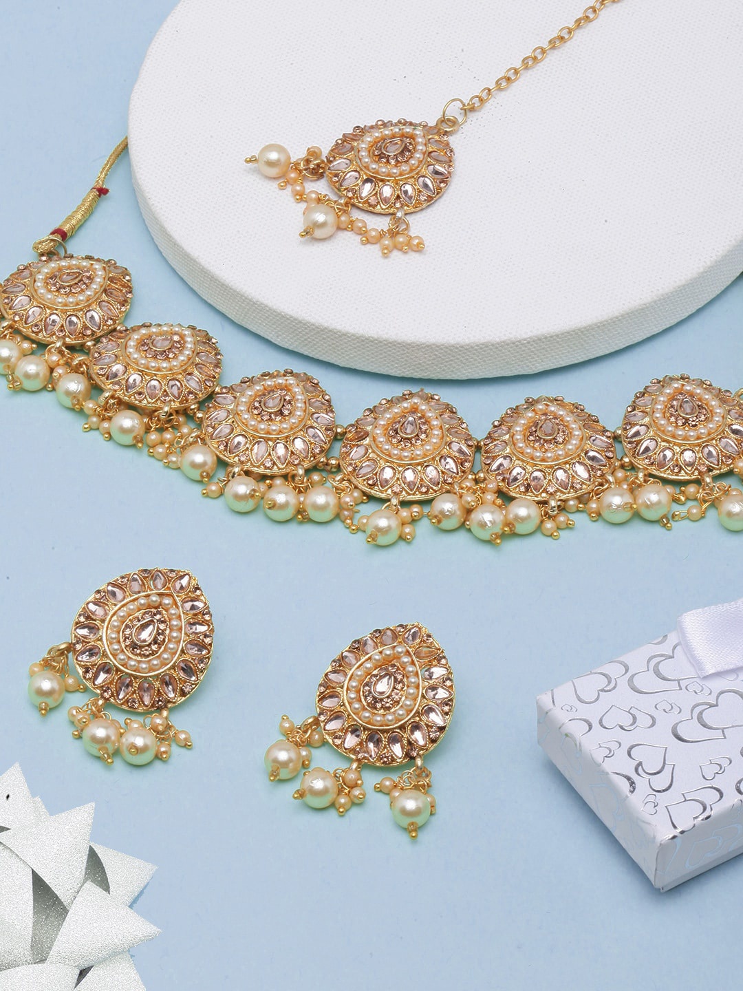 

Anouk Gold-Plated Stone Studded Enamelled Jewellery Set, White