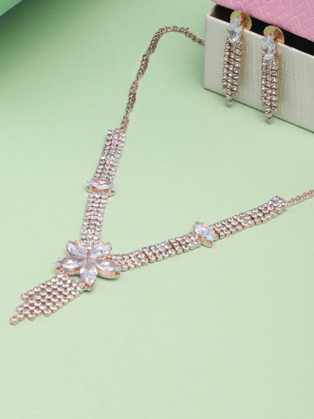 

Anouk Gold-Plated Rhinestone Studded Necklace & Earrings Set, White